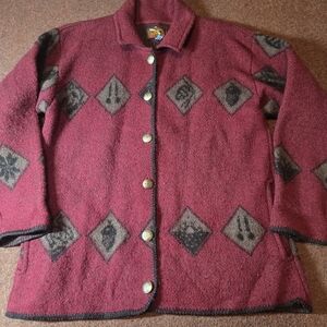 Alps Fine Women's Apparel 100% Wool Lodge Button Down Jacket Unlined Aize Medium